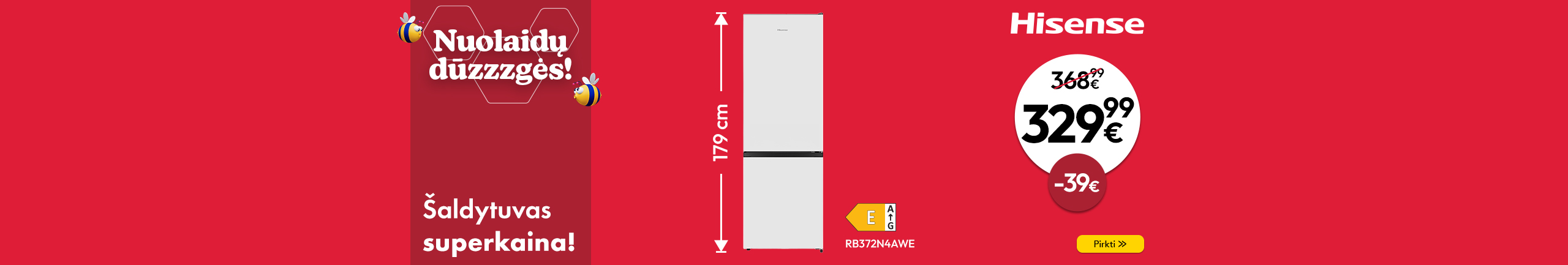 RB372N4AWE HISENSE šaldytuvas superkaina! (CLEARANCE UMBRELLA)