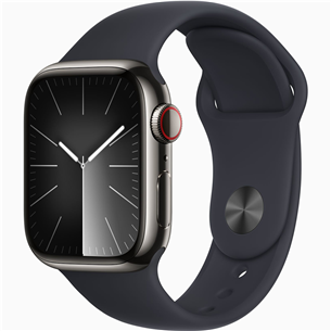 Apple Watch Series 9 GPS + Cellular, 41 mm, Sport Band, S/M, graphite stainless steel / midnight - Smartwatch Item - MRJ83ET/A