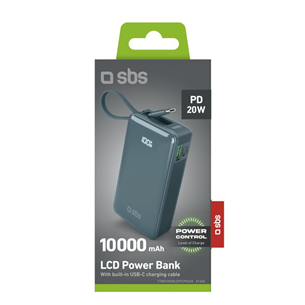 SBS LCD Power Bank, 10000 mAh, žydra - Išorinė baterija