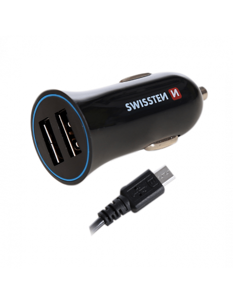 SWISSTEN PREMIUM CAR
CHARGER 12 / 24V / 1A +
2.1A AND MICRO USB
CABLE 150 CM BLACK