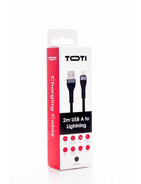 Kabelis SEEK TOTI USB A to Lightning, 2m Braided Cable 2A (non-MFI), Black