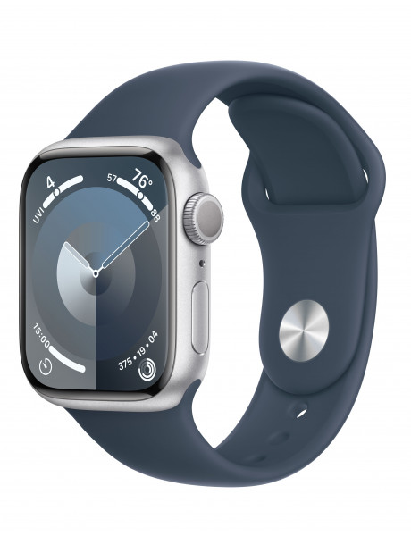 Išmanusis laikrodis Apple Watch Series 9 GPS 45mm Silver Aluminium Case with Storm Blue Sport Band -