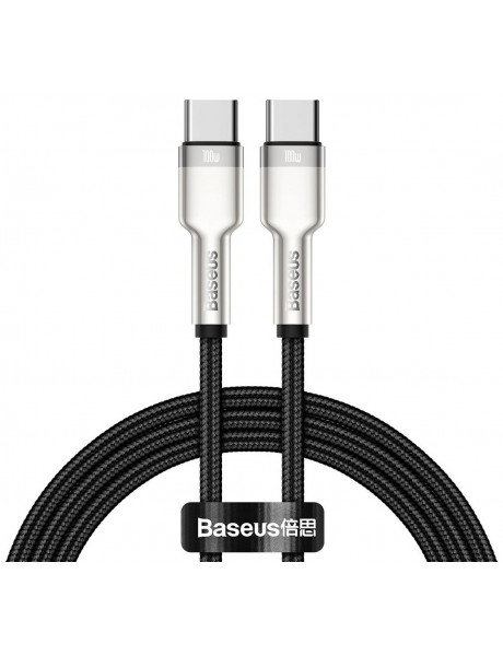 Kabelis USB C - USB C, duomenų perdavimui ir krovimui iki 100W 1m juodas Cafule Metal BASEUS