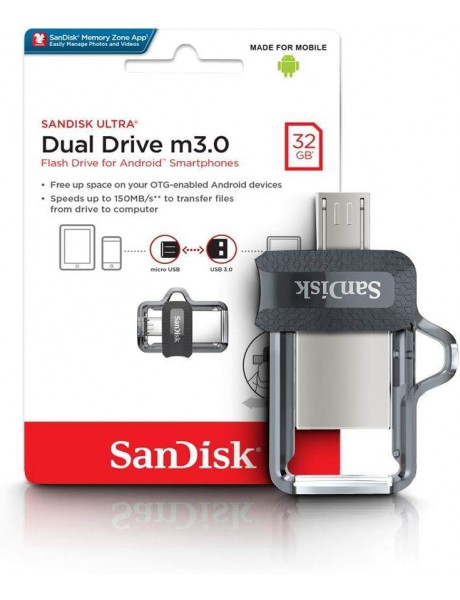 USB atmintukas SANDISK 32GB ULTRA DUAL DRIVE M3.0 micro-USB and USB 3.0 con