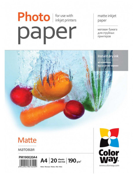 Fotopopierius ColorWay Matte Photo Paper, 20 Sheets, A4, 190 g/m²