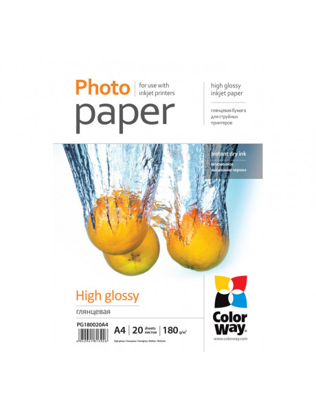 Fotopopierius ColorWay Photo Paper 20 pcs. PG180020A4 Glossy, White, A4, 180 g/m²