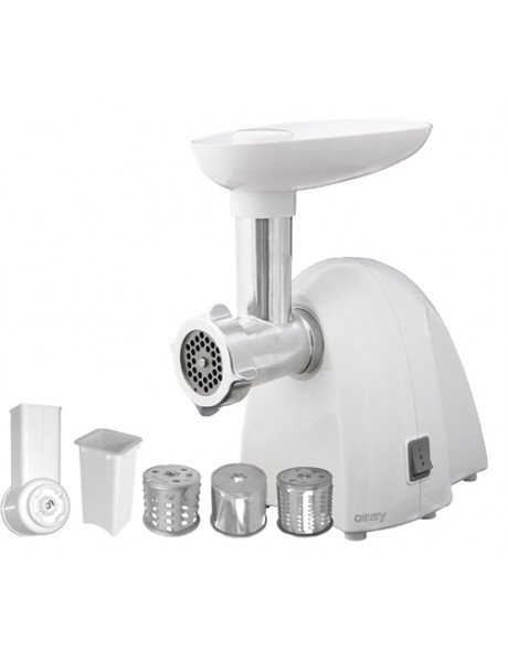Meat mincer Camry CR 4802 White 600-1500 W Number of speeds 1 Middle size sieve, mince sieve, poppy sieve, plunger, sausage filler, vegatable attachment.