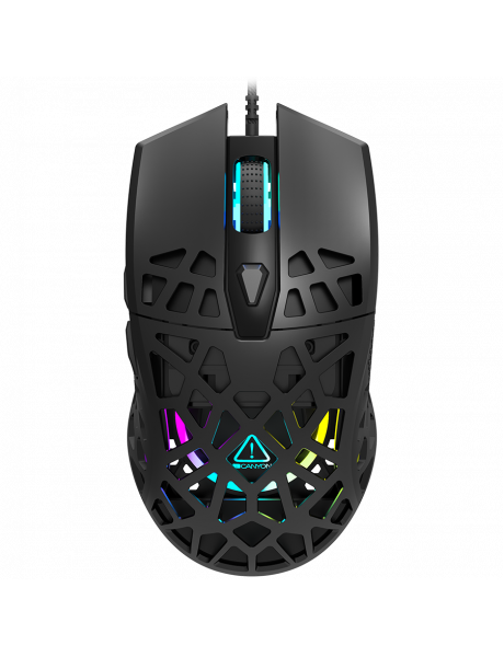 CND-SGM20B CANYON Puncher GM-20, High-end Gaming Mouse with 7 programmable buttons, Pixart 3360 optical sensor, 6 levels of DPI and up to 12000, 10 million times key life, 1.65m Ultraweave cable, Low friction with PTFE feet and colorful RGB lights, Black,