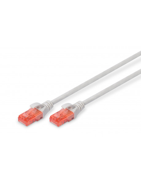 Digitus CAT 6 U-UTP Patch cord PVC AWG 26/7 Modular RJ45 (8/8) plug Transparent red colored plug for easy identification of Category 6 (250 MHz) 1 m Grey
