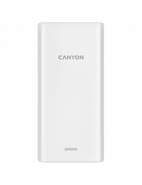CNE-CPB2001W CANYON PB-2001, Power bank 20000mAh Li-poly battery, Input 5V/2A , Output 5V/2.1A(Max) , 144*69*28.5mm, 0.440Kg, white