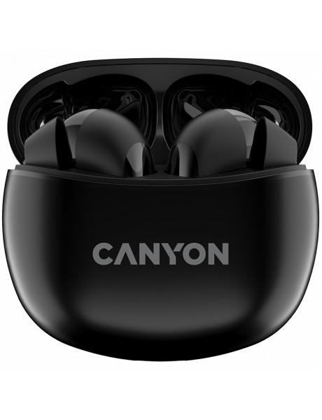 CNS-TWS5B CANYON TWS-5, Bluetooth headset, with microphone, BT V5.3 JL 6983D4, Frequence Response:20Hz-20kHz, battery EarBud 40mAh*2+Charging Case 500mAh, type-C cable length 0.24m, size: 58.5*52.91*25.5mm, 0.036kg, Black