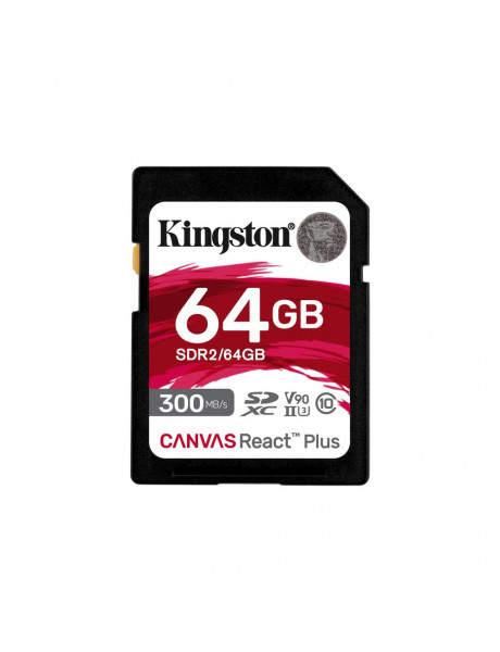 KINGSTON 64GB CANVAS REACT PLUS SDXC UHS-II 300R/260W U3 V90 FOR FULL HD/4K/8K