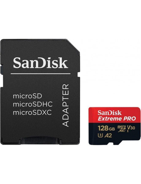 SDSQXCD-128G-GN6MA SanDisk Extreme PRO microSDXC 128GB + SD Adapter + 2 years RescuePRO Deluxe up to 200MB/s & 90MB/s Read/Write speeds A2 C10 V30 UHS-I U3, EAN: 619659188528
