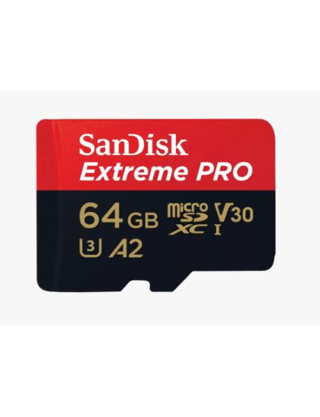 SDSQXCU-064G-GN6MA SanDisk Extreme PRO microSDXC 64GB + SD Adapter + 2 years RescuePRO Deluxe up to 200MB/s & 90MB/s Read/Write speeds A2 C10 V30 UHS-I U3, EAN: 619659188573