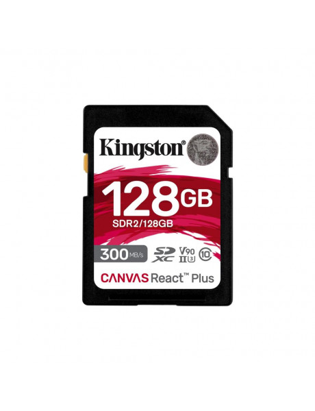 KIGNSTON 128GB CANVAS REACT PLUS SDXC UHS-II 300R/260W U3 V90 FOR FULL HD/4K/8K