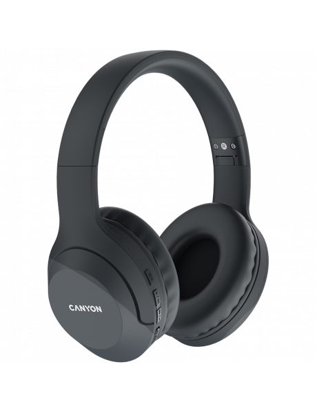 CNS-CBTHS3DG CANYON BTHS-3, Canyon Bluetooth headset,with microphone, BT V5.1 JL6956, battery 300mAh, Type-C charging plug, PU material, size:168*190*78mm, charging cable 30cm and audio cable 100cm, Dark grey