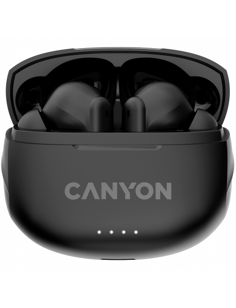 CNS-TWS8B CANYON TWS-8, Bluetooth headset, with microphone, with ENC, BT V5.3 JL 6976D4, Frequence Response:20Hz-20kHz, battery EarBud 40mAh*2+Charging Case 470mAh, type-C cable length 0.24m, Size: 59*48.8*25.5mm, 0.041kg, Black