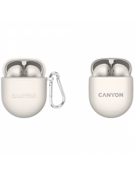 CNS-TWS6BE CANYON TWS-6, Bluetooth headset, with microphone, BT V5.3 JL 6976D4, Frequence Response:20Hz-20kHz, battery EarBud 30mAh*2+Charging Case 400mAh, type-C cable length 0.24m, Size: 64*48*26mm, 0.040kg, Beige