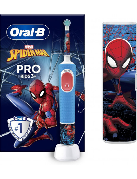 Oral-B | Vitality PRO Kids Spiderman | Electric Toothbrush with Travel Case | Rechargeable | For children | Blue | Number of brush heads included 1 | Number of teeth brushing modes 2