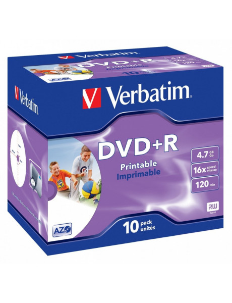 1x10 Verbatim DVD+R 4,7GB Jewel 16x Speed, printable