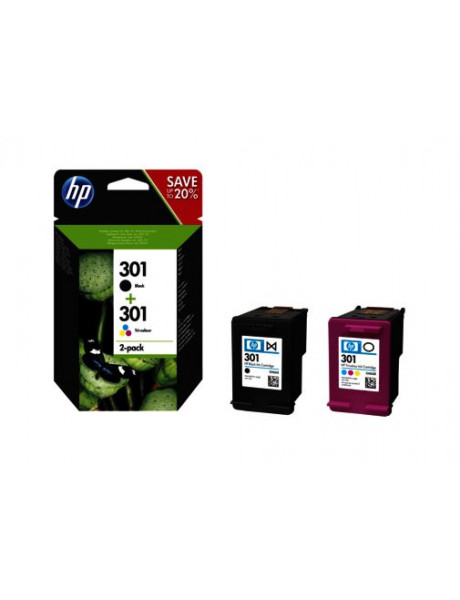 HP No.301 Kasėčių rinkinys (N9J72AE), juoda ir trispalvė kasetė