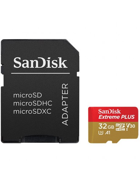 SDSQXBG-032G-GN6MA SanDisk Extreme PLUS microSDHC 32GB + SD Adapter + RescuePRO Deluxe 100MB/s A1 C10 V30 UHS-I U3, EAN: 619659155353