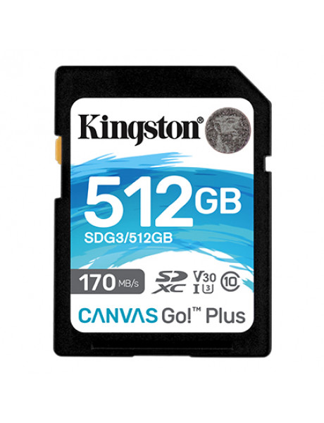 KINGSTON 512GB CANVAS GO! PLUS MICROSD CL10 UHS-I U3 W ADAPTER