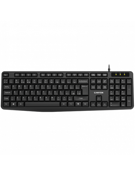 CNE-CKEY01-RU CANYON Wired Keyboard, 104 keys, USB2.0, Black, cable length 1.8m, 443*145*24mm, 0.37kg, Cyrillic