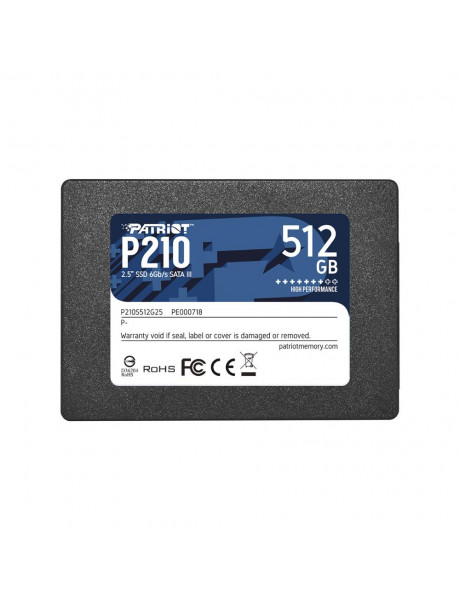 SSD|PATRIOT|P210|512GB|SATA 3.0|Write speed 430 MBytes/sec|Read speed 520 MBytes/sec|2,5