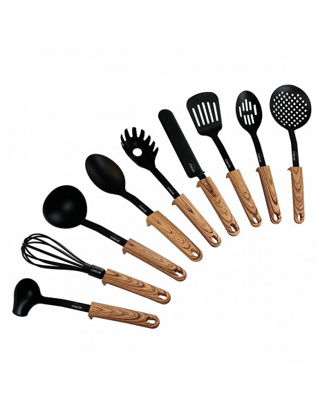 Stoneline Back To Nature  17898 Kitchen utensil set 9 pc(s) Dishwasher proof Black/ Wooden Look