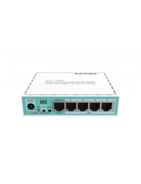 Mikrotik Wired Ethernet Router (No Wifi) RB750Gr3, hEX, Dual Core 880MHz CPU, 256MB RAM, 16 MB (MicroSD), 5xGigabit LAN, USB, PCB and Voltage temperature monitor, Beeper, IP20, Plastic Case, RouterOS L4 | Ethernet Router hEX | RB750Gr3 | No Wi-Fi | Mbit/s