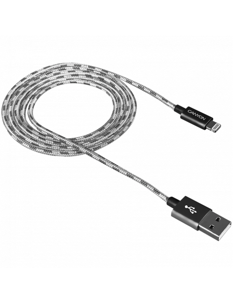 CNE-CFI3DG CANYON CFI-3 Lightning USB Cable for Apple, braided, metallic shell, cable length 1m, Dark gray, 14.9*6.8*1000mm, 0.02kg